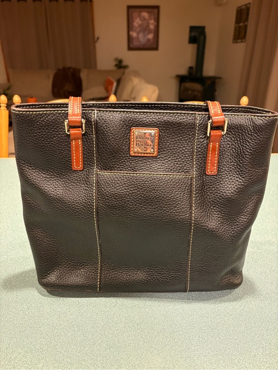 Dooney & Bourke Handbags - Dooney & Bourke Lexington tote Black Pebbled Leather Messenger with Brown Trim